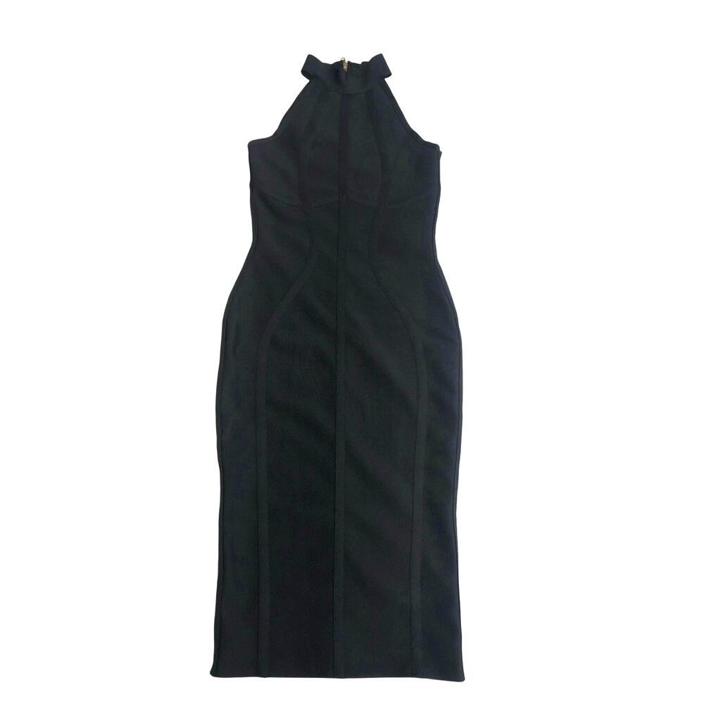 Black Bandage Midi Dress Size M Sleeveless Structural Seams Bodycon Cocktail